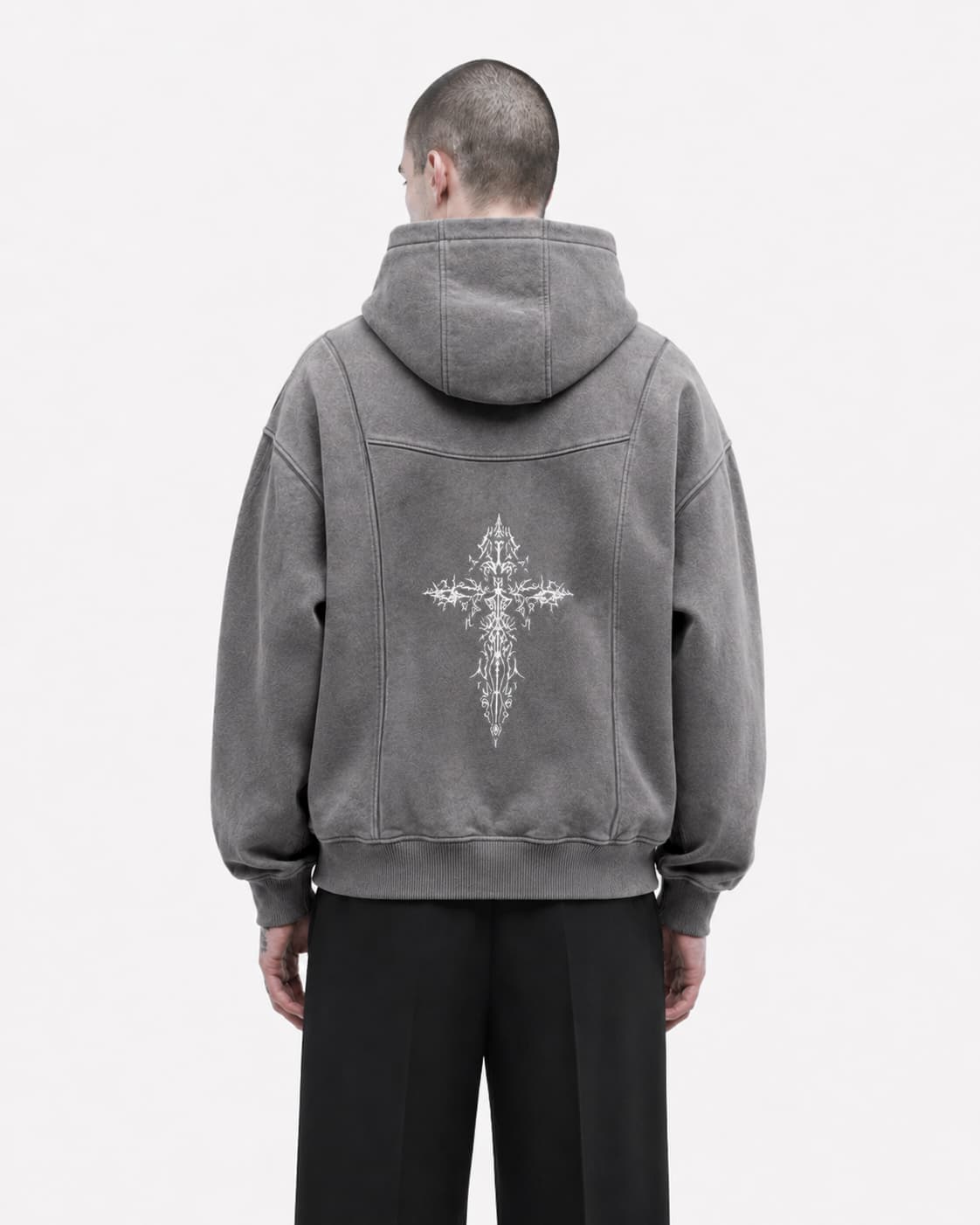 EDM washed hoodie Grey color oversized hoodie fit product photo made in Ukraine