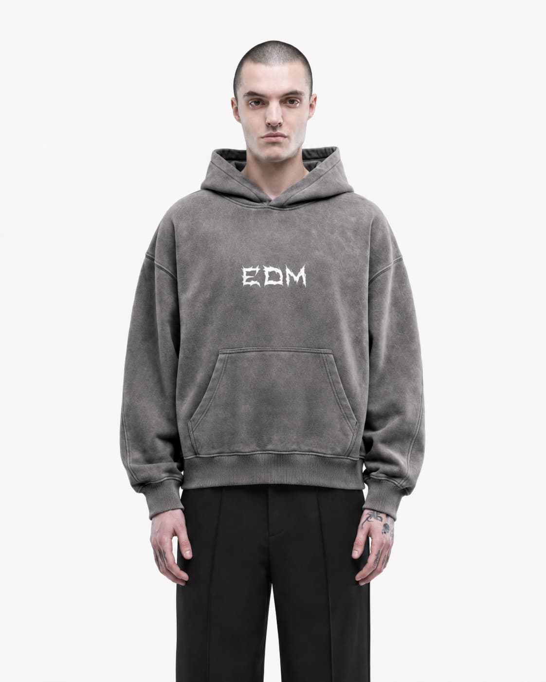 EDM washed hoodie Grey color oversized hoodie fit product photo made in Ukraine