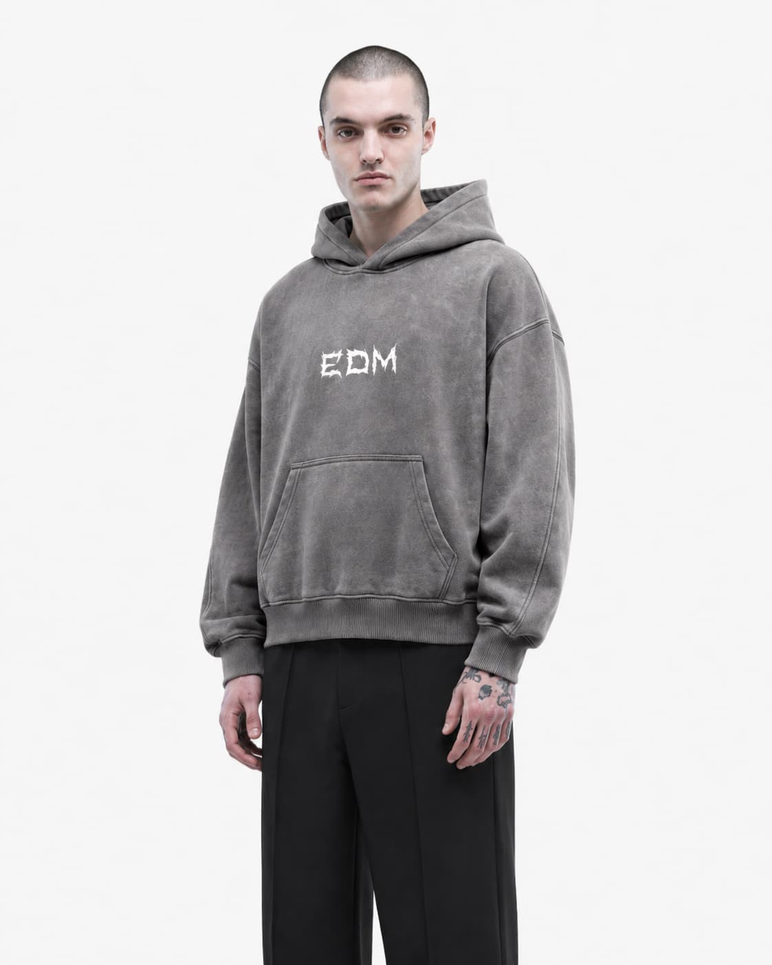 EDM washed hoodie Grey color oversized hoodie fit product photo made in Ukraine
