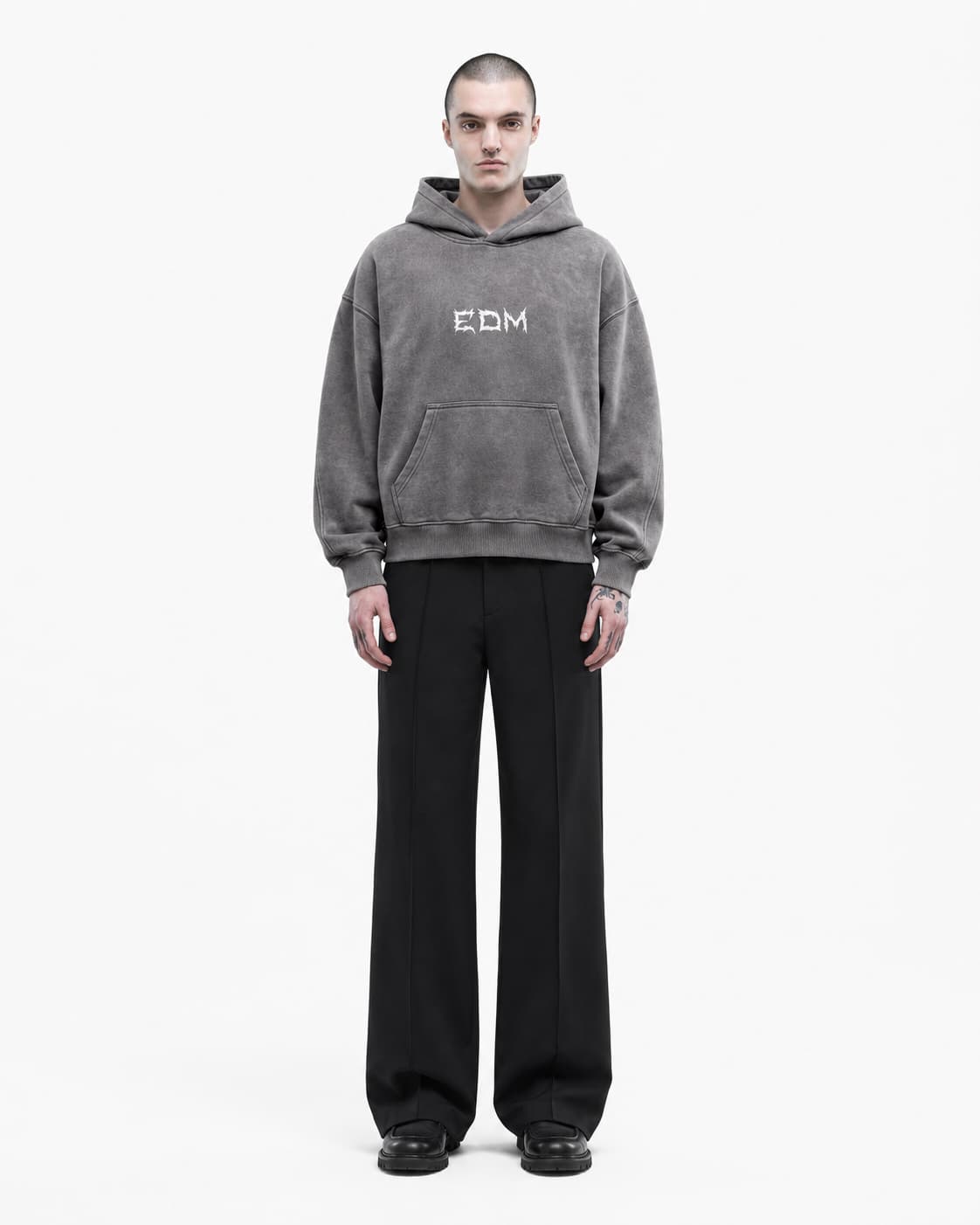 EDM washed hoodie Grey color oversized hoodie detail product photo made in Ukraine